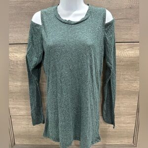Elan Sage Green Cold-Shoulder Long Sleeve Top